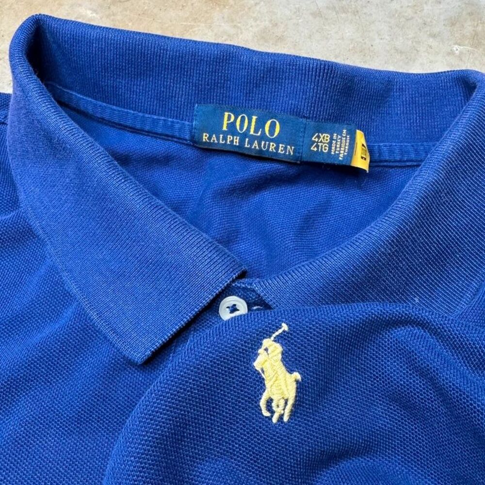 Polo Ralph Lauren Polo Shirt Mens 4XB Blue Stripe Cotton Big & Tall Pony Logo